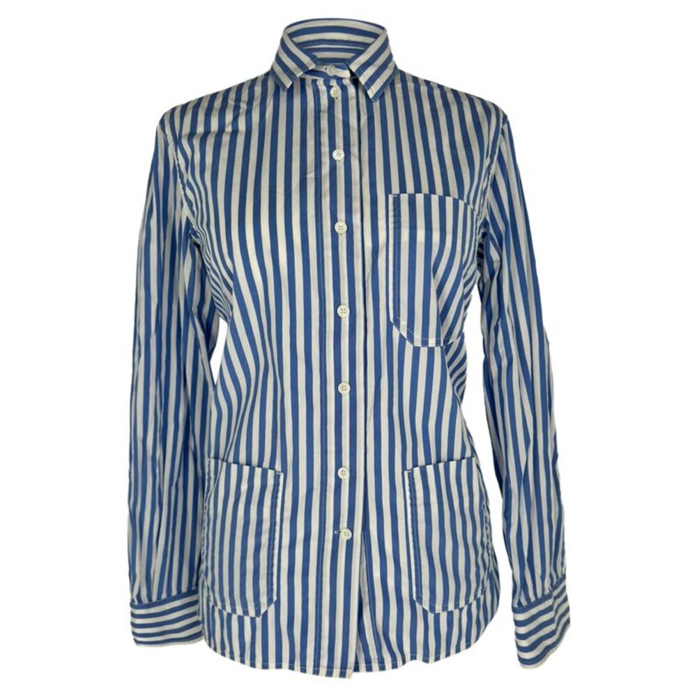 Celine Button Down Stripes Blouse in Light Blue Cotton